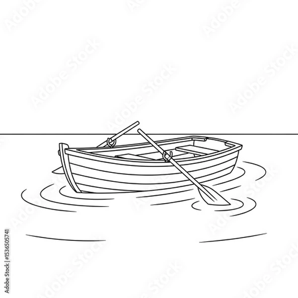 Fototapeta Rowboat on water line art vector illustration for coloring book page and graphic design use on transparent background