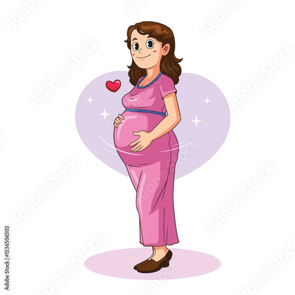 Fototapeta Elegant Pregnant Lady in Pink with a Joyful Smile