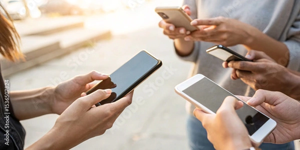 Obraz Hand of a person holding a smartphone in the concept of mobile internet communication with real time updates of news and information