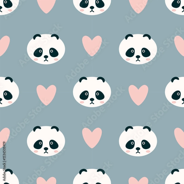 Fototapeta Cute Panda and Heart Seamless Pattern Vector Illustration. Ideal for children's designs, textiles, wallpapers, and creative projects.
