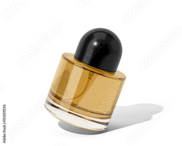 Fototapeta Blank Empty Round Perfume Glass Bottle, Cosmetic Spray Bottle Isolated On Transparent Background, Prepared For Mockup, 3D Render.