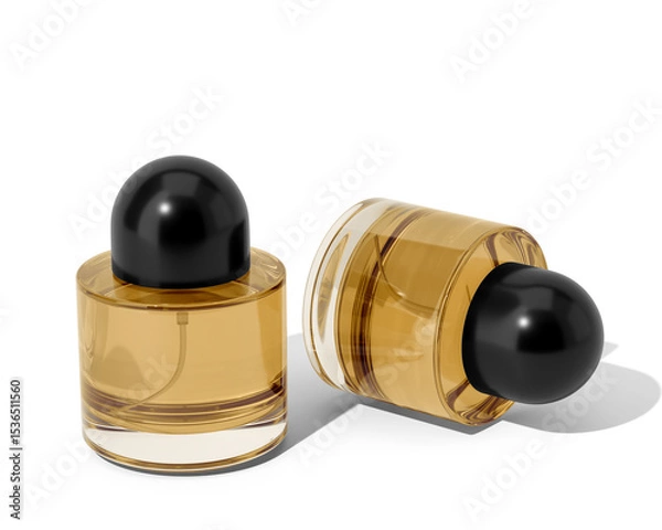Fototapeta Blank Empty Round Perfume Glass Bottle, Cosmetic Spray Bottle Isolated On Transparent Background, Prepared For Mockup, 3D Render.