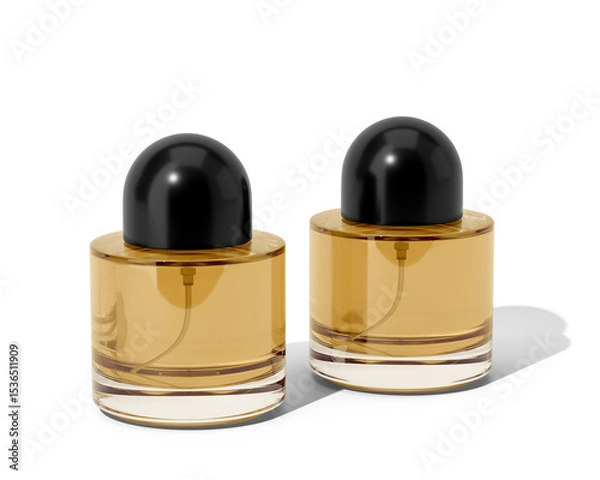 Fototapeta Blank Empty Round Perfume Glass Bottle, Cosmetic Spray Bottle Isolated On Transparent Background, Prepared For Mockup, 3D Render.
