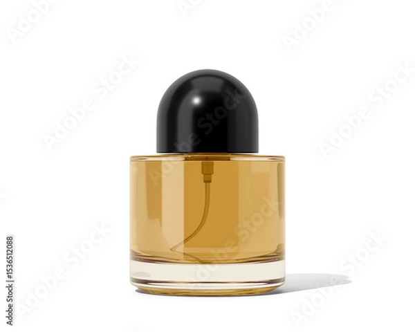 Fototapeta Blank Empty Round Perfume Glass Bottle, Cosmetic Spray Bottle Isolated On Transparent Background, Prepared For Mockup, 3D Render.