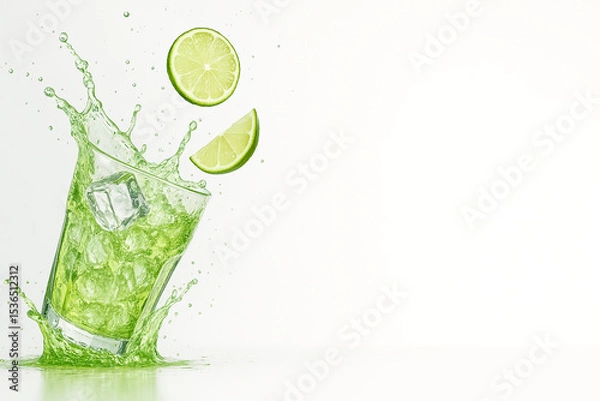Obraz "Lime Soda Splash with Crushed Ice and Flying Citrus — Ultra-Crisp Macro Beverage Scene (8K, High-Speed Studio Photography)"