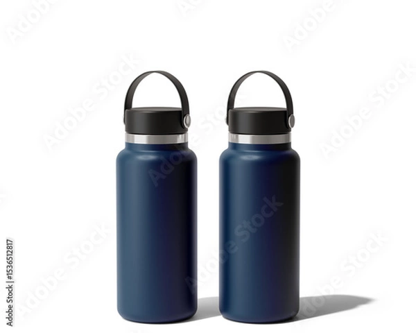 Fototapeta Blank Empty Hydro Flasks Dew Bottle, Sport Water Bottle Packaging Isolated On Transparent Background, Prepared For Mockup, 3D Render.