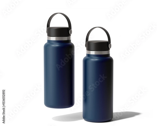 Fototapeta Blank Empty Hydro Flasks Dew Bottle, Sport Water Bottle Packaging Isolated On Transparent Background, Prepared For Mockup, 3D Render.