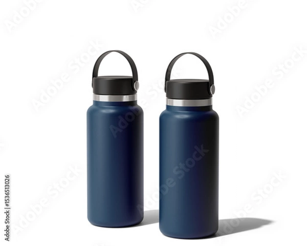 Fototapeta Blank Empty Hydro Flasks Dew Bottle, Sport Water Bottle Packaging Isolated On Transparent Background, Prepared For Mockup, 3D Render.