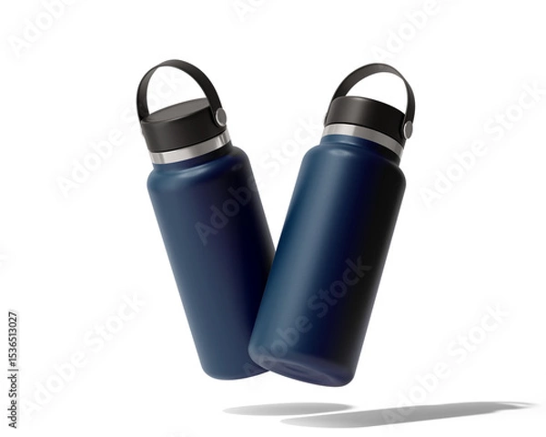 Fototapeta Blank Empty Hydro Flasks Dew Bottle, Sport Water Bottle Packaging Isolated On Transparent Background, Prepared For Mockup, 3D Render.