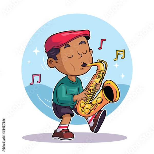 Fototapeta Boy Playing Saxophone with Joy