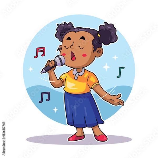 Fototapeta Girl Singing with Microphone on Stage