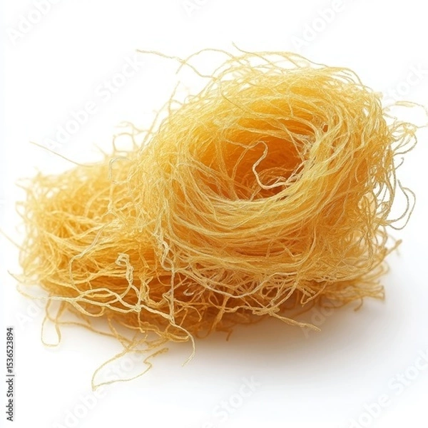 Obraz Golden curly kadaif (angel hair pastry) on a white background 