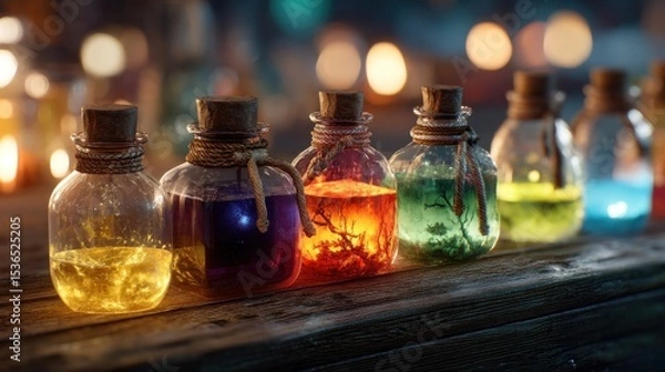 Fototapeta Colorful liquid bottles
