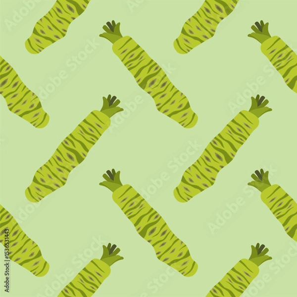 Fototapeta japanese wasabi root flat design seamless pattern vector illustration. Japan Spices Vector Seamless Pattern