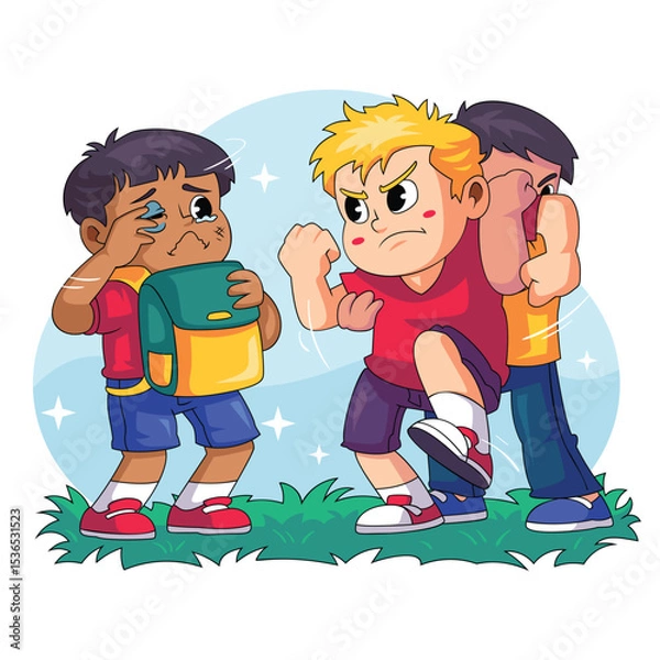 Fototapeta Sad Boy Bullied by Angry Classmates