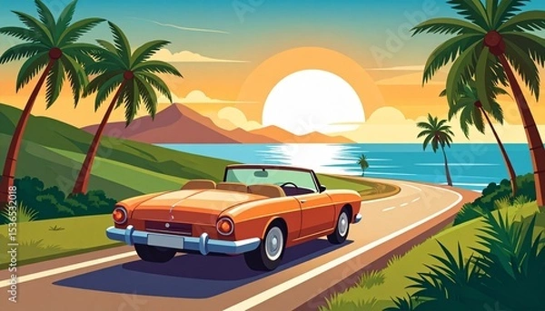 Fototapeta Retro Convertible Coastal Cruise
