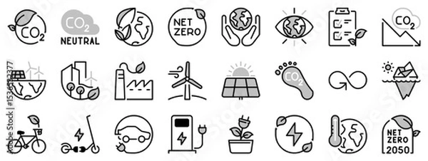 Fototapeta Icons in two tones about net zero. Sustainable development.