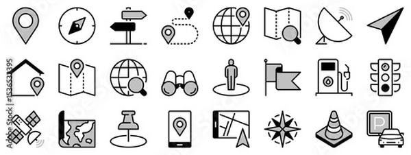 Fototapeta Icons in two tones about navigation. Technology concept.