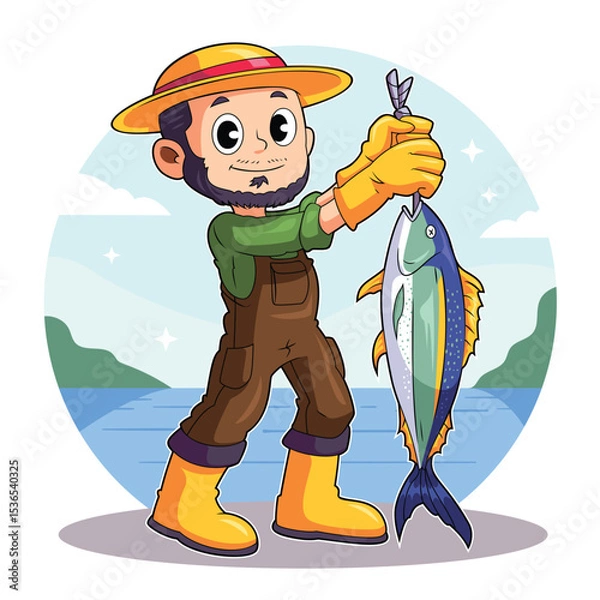 Fototapeta Proud Fisherman Showing Big Fish
