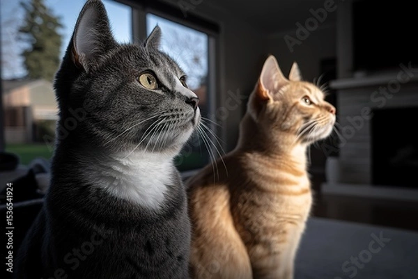 Obraz Two beautiful cats looking through the window