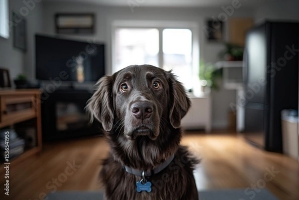 Obraz Black labrador retriever puppy looking at the camera