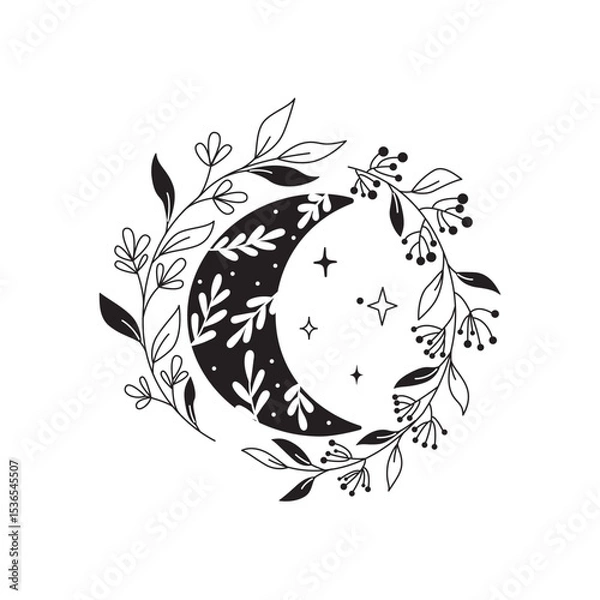 Obraz Celestial moon and abstract botanical branches.