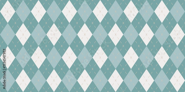 Fototapeta Seamless vector pattern green white argyle diamond check background textile repeat classic preppy stitched fabric design traditional geometric winter cozy golf vintage abstract apparel decoration