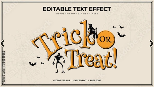 Fototapeta Trick or treat editable text effect lettering typography with zombie and witch