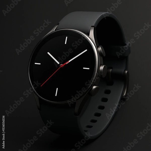 Fototapeta Futuristic Elegance: A Sleek Smartwatch Captured in Precision Lighting on a Minimal Matte-Black Stage