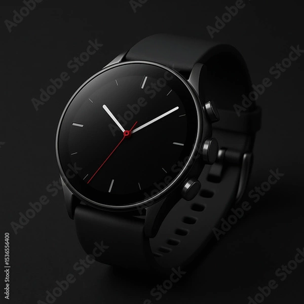 Fototapeta Futuristic Elegance: A Sleek Smartwatch Captured in Precision Lighting on a Minimal Matte-Black Stage