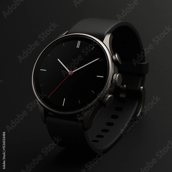 Fototapeta Futuristic Elegance: A Sleek Smartwatch Captured in Precision Lighting on a Minimal Matte-Black Stage