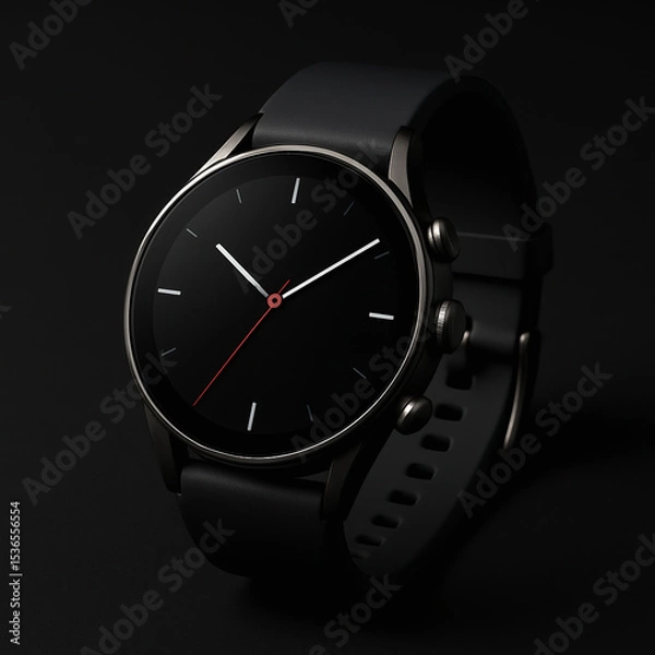 Fototapeta Futuristic Elegance: A Sleek Smartwatch Captured in Precision Lighting on a Minimal Matte-Black Stage