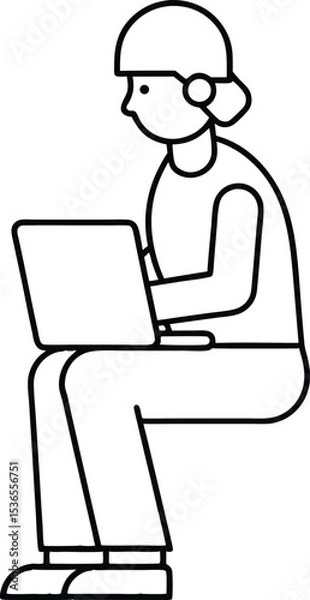 Obraz Working On Laptop Line Art Icon.