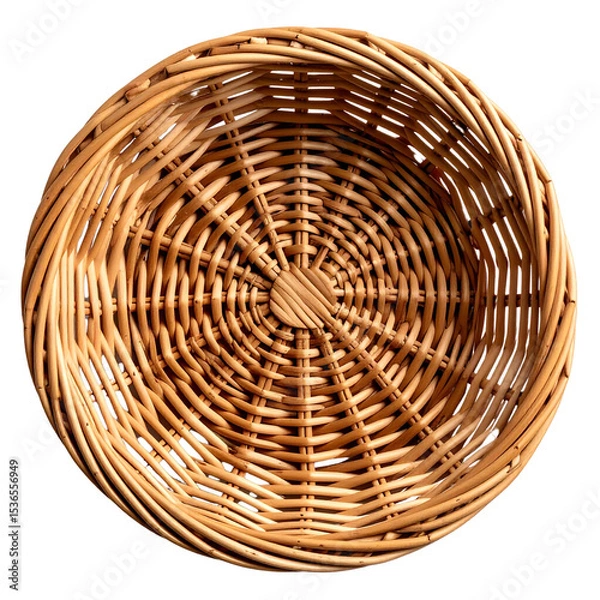 Obraz  Overhead view of round tan wicker basket with natural light, isolated on transparent background PNG