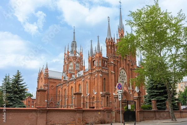 Fototapeta MOSCOW, RUSSIA June 6, 2025: Cathedral of Immaculate Conception of Holy Virgin Mary, one of three Catholic churches in Moscow and largest in Russia