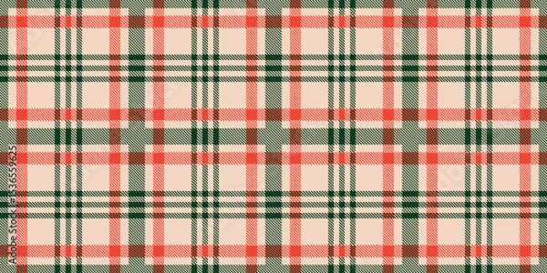 Fototapeta Seamless vector pattern tartan plaid design green red beige checks Christmas fabric texture traditional festive wrapping textile seasonal seamless vector pattern winter holiday background