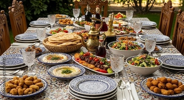 Obraz Lavish Middle Eastern Feast on Decorative Table