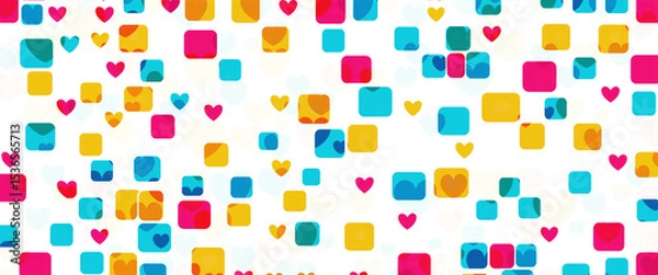 Fototapeta abstract pattern of colored squares and small hearts on white