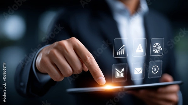 Fototapeta Digital Business Strategy and Risk Management - Futuristic Interface for Smart Planning