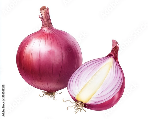 Fototapeta Fresh Red Onion Bulbs Isolated on White Background, High-Quality PNG Image for Cooking Ingredients Concept