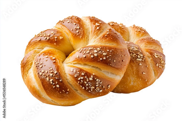 Fototapeta Close-up of Kaiserbroetchen - One German Bread Roll in Profile Front View | Food Photography on Isolated White Background