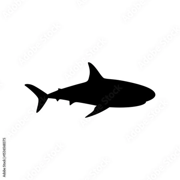 Obraz danger shark silhouette black isolated with white background. animal symbol. vector graphics