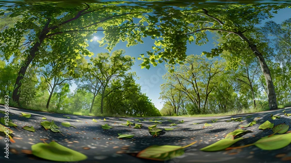 Obraz Serene Sunlit Forest Paths: Morning Light Filtering Through Lush Canopies