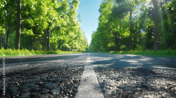 Obraz Serene Sunlit Forest Paths: Morning Light Filtering Through Lush Canopies