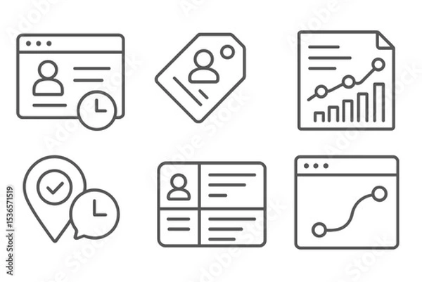 Obraz Digital Identity Icons. Line style icons of digital identity: identity log history icon, login record tag, session timeline file,