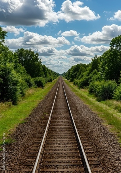 Obraz Endless Railway Tracks Vanishing into a Summer Sky A Scenic View