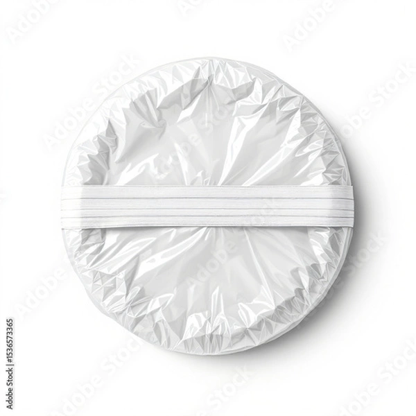 Obraz A white, round object wrapped in translucent plastic and secured with a ribbon