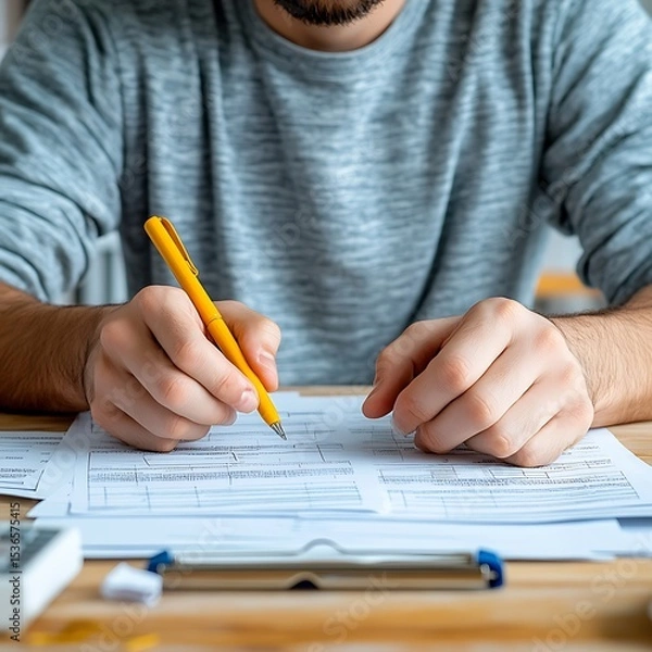 Fototapeta Tax exemption documentation process home office business analysis organized environment close-up view legal insights