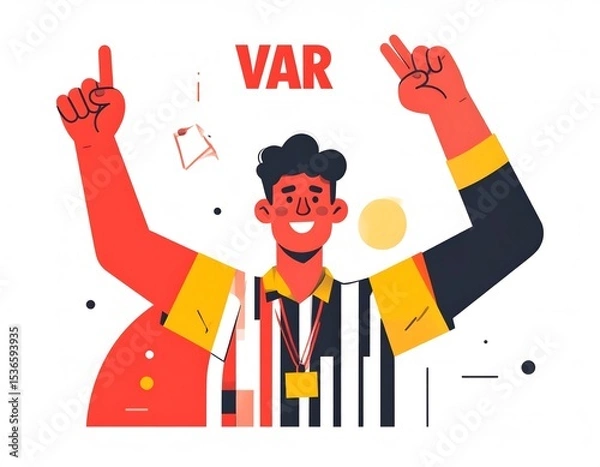 Obraz Football referee making var signal during soccer match