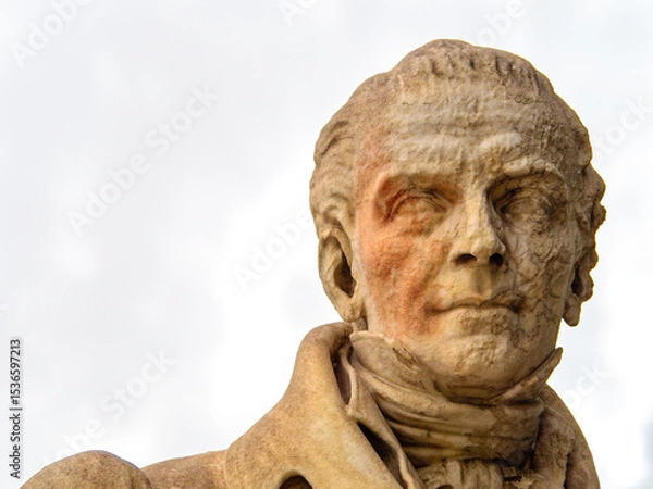 Obraz Marble bust of Adamantios Korais, the Greek scholar who shaped Greek literature and played a pivotal role in the Greek Enlightenment. Space for text and logo.